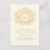 ブラウン結婚オレンジの葉のモノグラムの食事オプション エンクロージャーカード (正面)