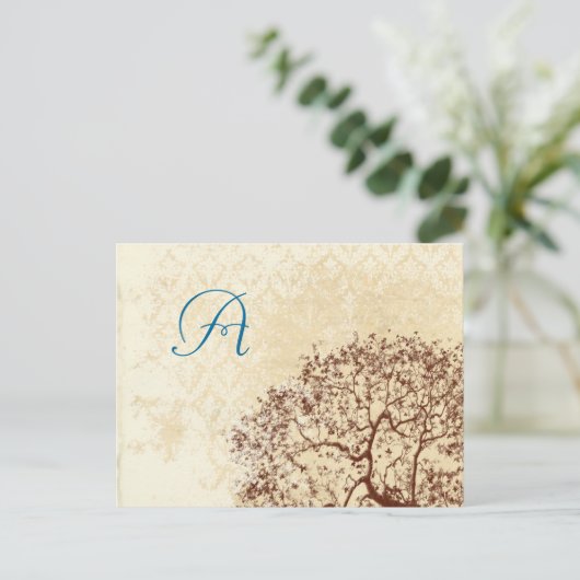 ブラウン結婚ツリーのモノグラム応答カード インビテーションポストカード (スタンド正面)