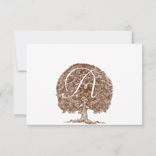 ブラウン結婚ツリーのモノグラム応答カード 招待状 (裏面)