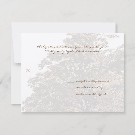 ブラウン結婚ツリーのモノグラム応答カード 招待状 (正面)