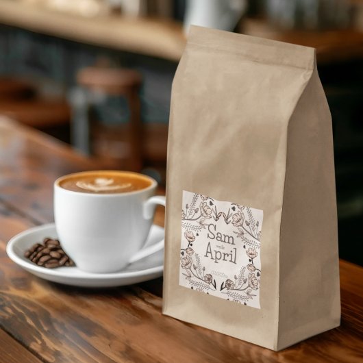 ブラウン結婚フローラテーマ スクエアシール