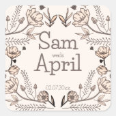 ブラウン結婚フローラテーマ スクエアシール (正面)