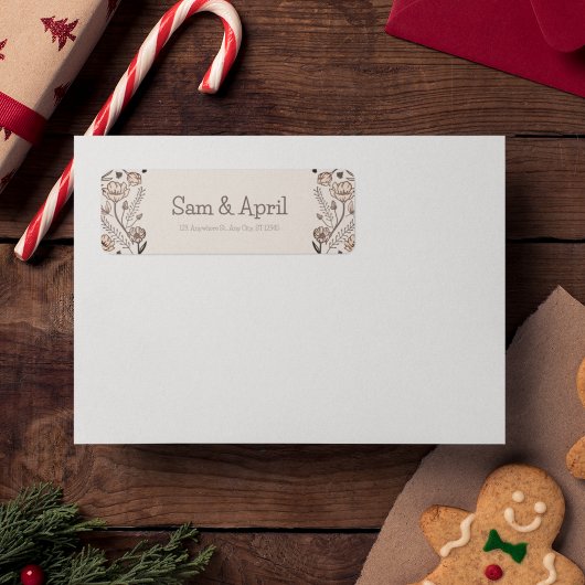 ブラウン結婚フローラテーマ ラベル