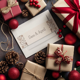 ブラウン結婚フローラテーマ 招待状ベリーバンド