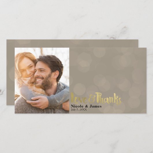 ブラウン結婚金ゴールドの写真の愛と感謝していありがとう サンキューカード (正面/裏面)