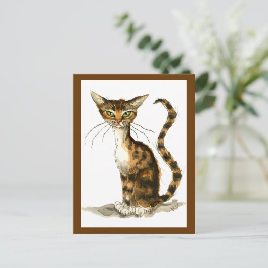 ブラウン絵を描タビー猫はがき ポストカード (スタンド正面)