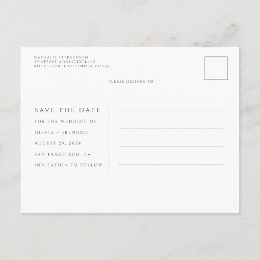 ブラウン自然フローラボホエキゾチック日付を保存 案内ポストカード (裏面)