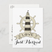 ブラウン航海のたった今結婚しました灯台の船舶用車輪 案内ポストカード (正面/裏面)