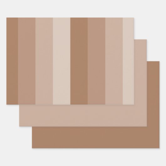 ブラウン色ストライプ色 ラッピングペーパーシート (セット)