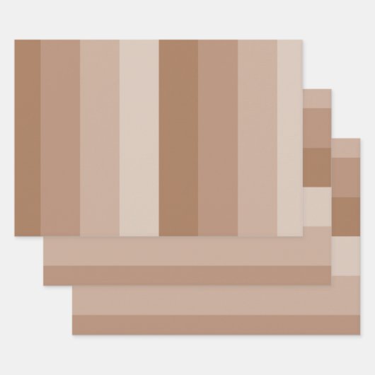 ブラウン色ストライプ色 ラッピングペーパーシート (セット)