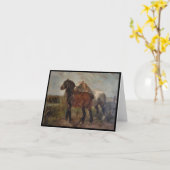 ブラウン荷車を引くベルギー馬ファインアート絵を描: カード (黄色い花)