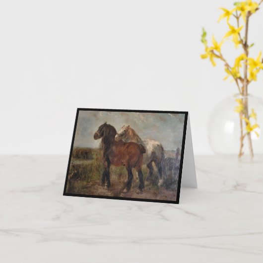 ブラウン荷車を引くベルギー馬ファインアート絵を描: カード (黄色い花)