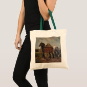 ブラウン荷車を引くベルギー馬ファインアート絵を描: トートバッグ (正面(商品))