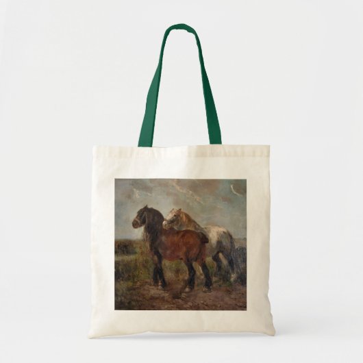 ブラウン荷車を引くベルギー馬ファインアート絵を描: トートバッグ (正面)