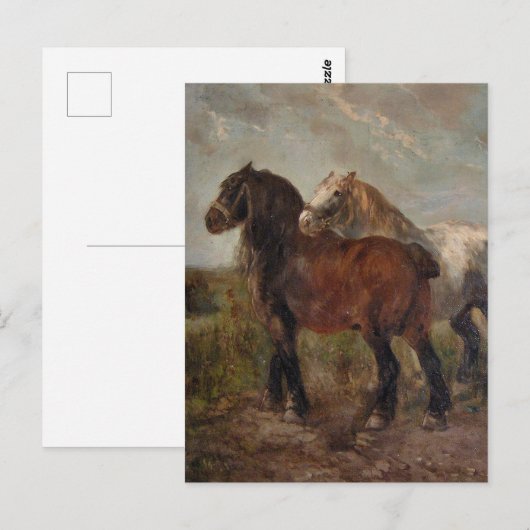 ブラウン荷車を引くベルギー馬ファインアート絵を描: ポストカード (正面/裏面)