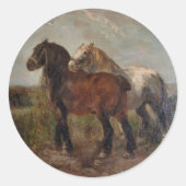 ブラウン荷車を引くベルギー馬ファインアート絵を描: ラウンドシール (正面)