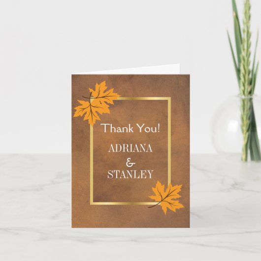 ブラウン葉のオレンジのカ結婚エデの サンキューカード (正面)
