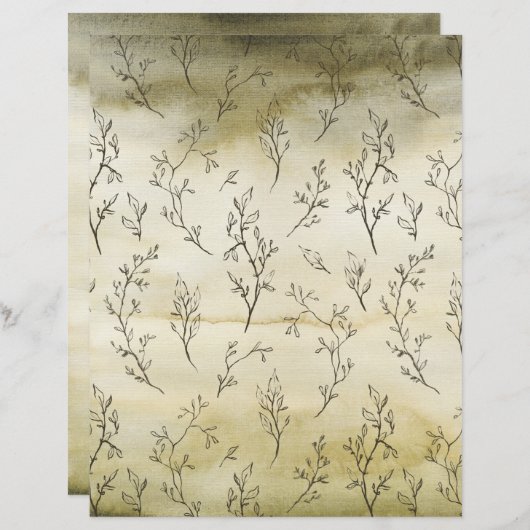 ブラウン葉ウォーターカラークラフト紙上のスケッチ (正面/裏面)