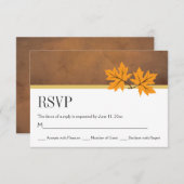 ブラウン葉紙RSVPのオレンジ色のカエデ結婚 出欠カード (正面/裏面)
