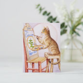 ブラウン虎猫アーティス絵画ト猫の水彩画 ポストカード (スタンド正面)