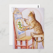 ブラウン虎猫アーティス絵画ト猫の水彩画 ポストカード (正面/裏面)
