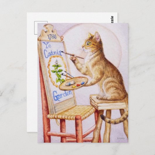 ブラウン虎猫アーティス絵画ト猫の水彩画 ポストカード (正面/裏面)