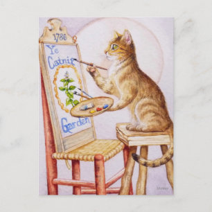 ブラウン虎猫アーティス絵画ト猫の水彩画 ポストカード