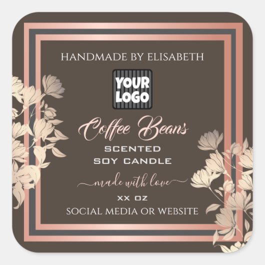 ブラウン製品ラベルカスタムのカスタムバラ金ゴールド スクエアシール (正面)