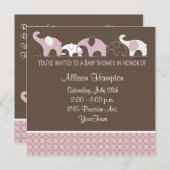 ブラウン象のベビーシャワー招待状のピンク 招待状 (正面/裏面)