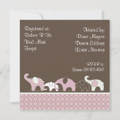 ブラウン象のベビーシャワー招待状のピンク 招待状 (裏面)