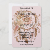 ブラウン赤面ピンクフローラドリームキャッチャー誕生日 招待状 (正面)