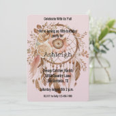 ブラウン赤面ピンクフローラドリームキャッチャー誕生日 招待状 (スタンド正面)