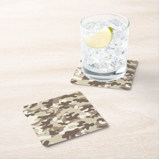 ブラウン迷彩柄デザイン スクエアペーパーコースター (インサイチュ)