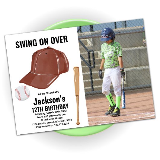 ブラウン野球誕生日招待状と写真 招待状