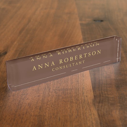 ブラウン金ゴールドカラープロフェッショナルトレンディーミニマリスト デスクネームプレート (側面)