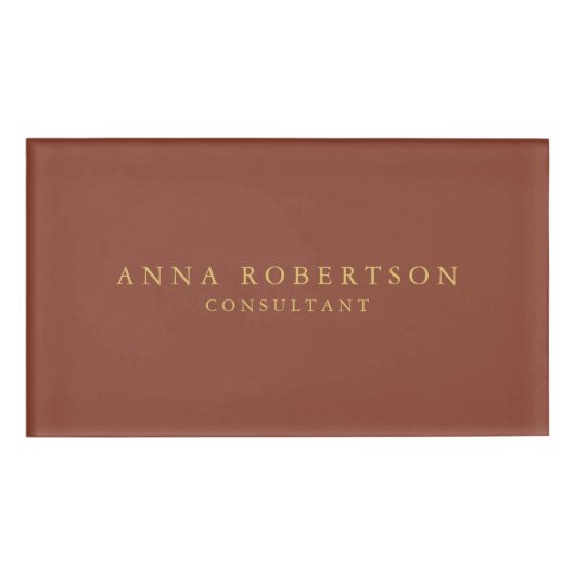 ブラウン金ゴールドカラープロフェッショナルトレンディーミニマリスト 名札 (正面)