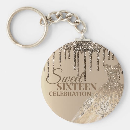 ブラウン金ゴールドガーリーグリッタースパークドライブ16誕生日 キーホルダー (正面)