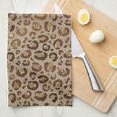ブラウン金ゴールドグリッターヒョウ印刷 キッチンタオル (四つ折り)