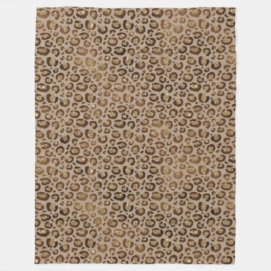 ブラウン金ゴールドグリッターヒョウ印刷 フリースブランケット (正面)