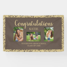 ブラウン金ゴールドグリッター卒業パーティフォトバナー 横断幕