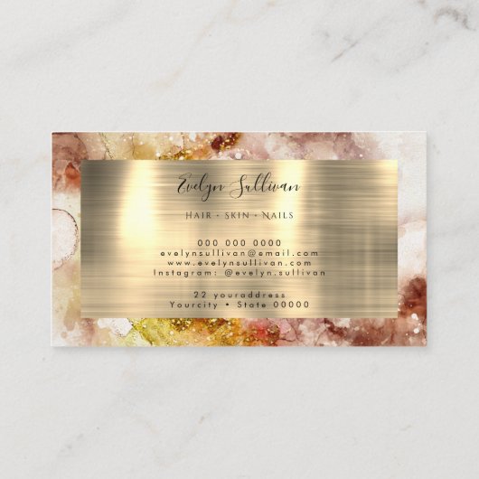 ブラウン金ゴールドグリッター水彩ロイヤリティカード 名刺 (裏面)