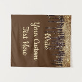 ブラウン金ゴールドグリッター誕生日フォトブース背景 タペストリー (正面(横))