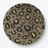 ブラウン金ゴールドグリッター&ブラックヒョウ赤ちゃんシャワー ペーパープレート (正面)