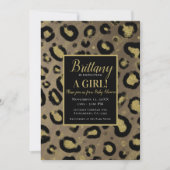 ブラウン金ゴールドグリッター&ブラックヒョウ赤ちゃんシャワー 招待状 (正面)