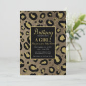 ブラウン金ゴールドグリッター&ブラックヒョウ赤ちゃんシャワー 招待状 (スタンド正面)