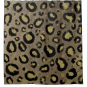 ブラウン金ゴールドグリッター&ブラックレオパードチーテプリント シャワーカーテン (正面)