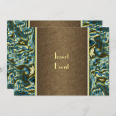 ブラウン金ゴールドグリーンパーティーお祝い 招待状 (正面/裏面)