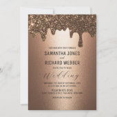 ブラウン金ゴールドドリップグリッターメタリック結婚シャイン 招待状 (正面)