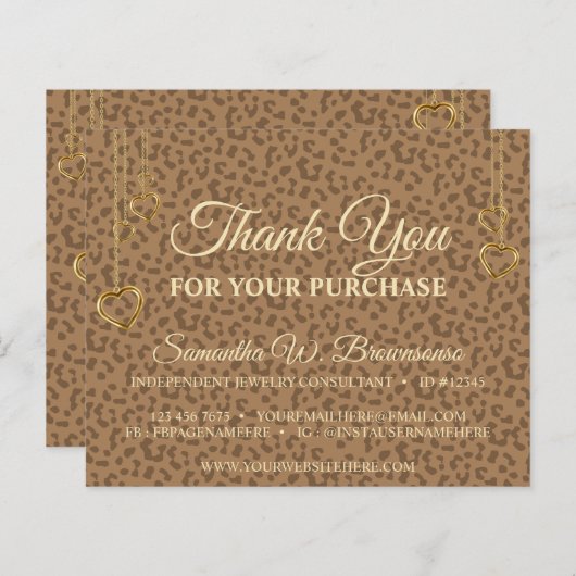 ブラウン金ゴールドヒョウ質感ハートありがとう (正面/裏面)