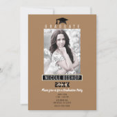 ブラウン金ゴールドブラック卒業写真パーティー 招待状 (正面)